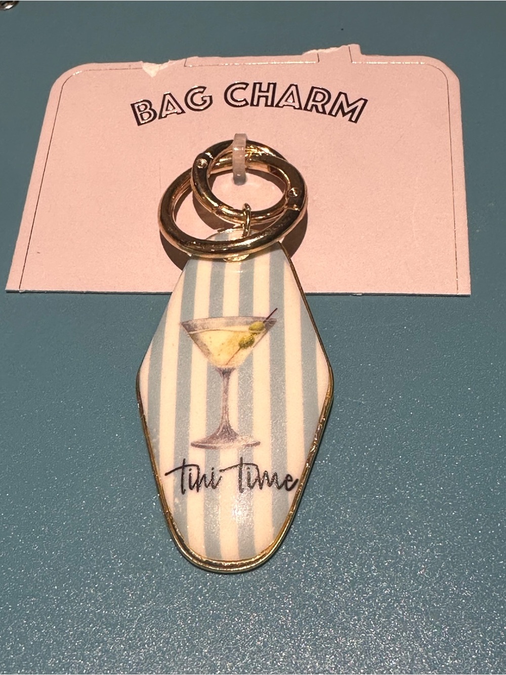 Cocktail 'Tini Time' Enamel Bag Charm - Blue & White Stripes